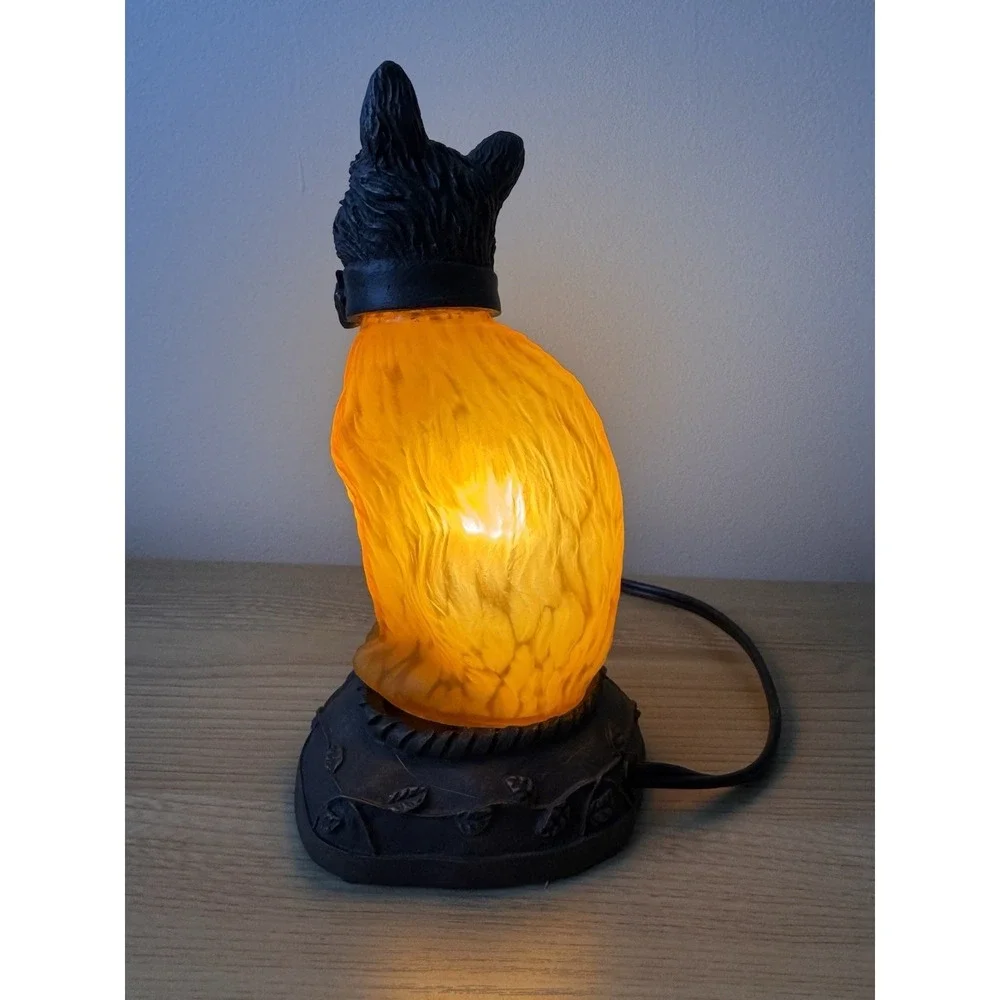 Lighted Cat Lamp Amber Glow Accent Light Vintage Style Table Lamp Tested